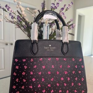 Kate Spade Black Satchel with Custom Pink Crystal Design one of a kind !